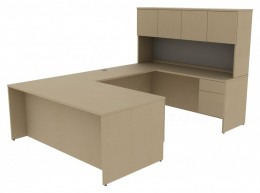 U Shaped Desk with Hutch and Drawers