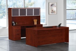 Bow Front Desk and Credenza with Hutch