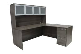 L Shaped Desk with Hutch and Drawers - Amber