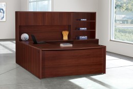Bow Front U Shape Desk with Bookcase