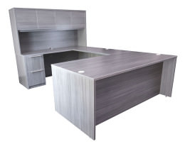 U Shaped Desk with Hutch and Drawers - North American Laminate Series
