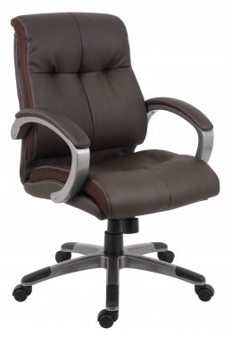 Brown Leather Mid Back Executive Chair - LeatherPlus