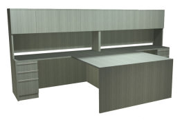 T Shaped Two Person Desk with Hutch - North American Laminate Series