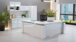 Height Adjustable L Shape Desk with Storage