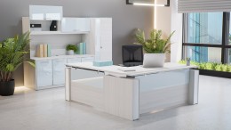 Height Adjustable L Shape Desk with Storage