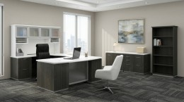 Bow Front U Shape Desk with Hutch and Drawers