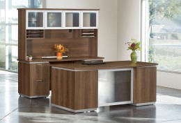 Bow Front Desk with Storage Credenza and Hutch