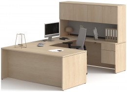 U Shaped Desk with Hutch and Drawers