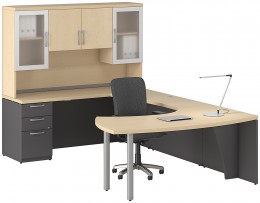 U Shaped Desk with Hutch and Drawers