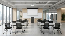 Flip Top Training Tables with Lectern and Whiteboard