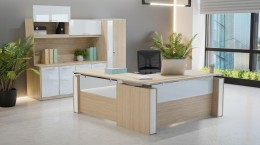 Height Adjustable L Shape Desk with Storage Set