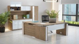 L Shaped Standing Desk with Storage Set