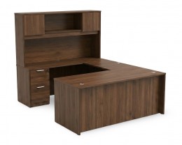 U Shape Desk with Hutch and Drawers