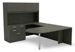 U Shape Peninsula Desk with Hutch and Drawers