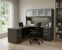 L Shape Desk with Hutch and Drawers