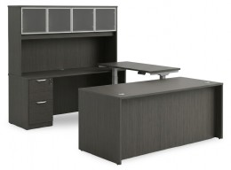U Shaped Sit Stand Desk with Hutch