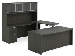Bow Front U Shape Standing Desk with Hutch