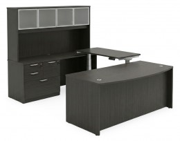 Bow Front U Shape Standing Desk with Hutch