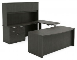 Bow Front U Shape Standing Desk with Hutch