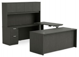 U Shaped Sit Stand Desk with Hutch