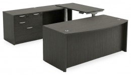 Bow Front U Shape Standing Desk with Drawers
