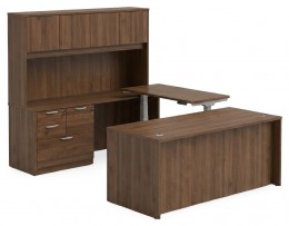 U Shaped Sit Stand Desk with Hutch
