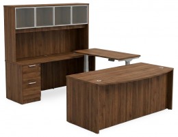 Bow Front U Shape Standing Desk with Hutch
