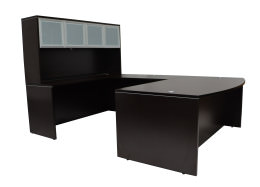 Bow Front U Shaped Desk with Hutch and Drawers