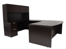 Bow Front U Shaped Desk with Hutch and Drawers