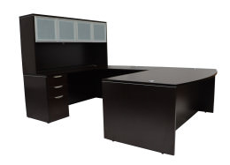 Bow Front U Shaped Desk with Hutch and Drawers - PL Laminate Series