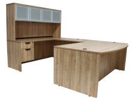 Bow Front U Shaped Desk with Hutch and Drawers - PL Laminate