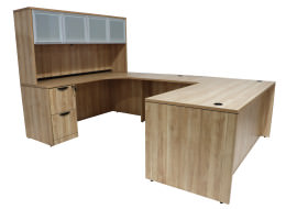 U Shaped Desk with Hutch and Drawers - PL Laminate
