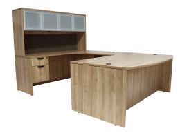 Bow Front U Shaped Desk with Hutch and Drawers - PL Laminate