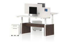 2 Person Height Adjustable Desk with Privacy Panels and Drawers