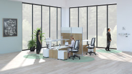 4 Person Height Adjustable Desk with Divider Panels and Drawers - Cite