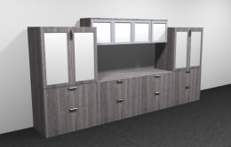 Lateral File Cabinet Credenza with Storage - Glass Doors - PL Laminate