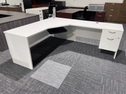 White L Shaped Desk with Keyboard Tray - Concept 300 Series