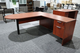 Cherry L Shaped Peninsula Desk with Drawers