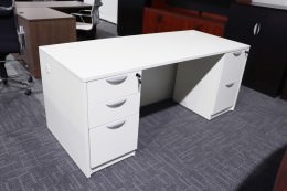 White Rectangular Desk with Drawers
