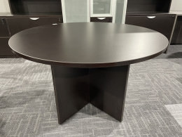 4 FT Round Conference Meeting Table with Dark Walnut Finish