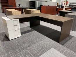 Hazelnut L Shape Desk with White Drawers