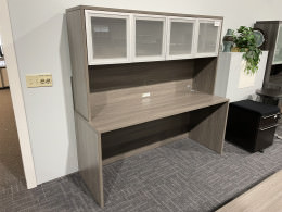 Gray Credenza Desk with Hutch - Amber Series
