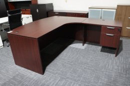 Mahogany Bow Front L Shaped Desk with Drawers