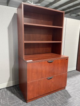 Cherry 2 Drawer Lateral File Cabinet with Hutch