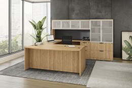 Bow Front U Shaped Desk with Storage - PL Laminate Series