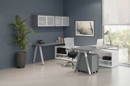 Modern U Shaped Desk with Storage - Signature Metal Leg Series