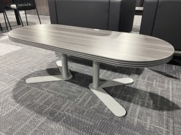 Gray Woodgrain Coffee Table with Silver Legs