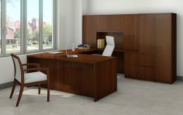 U-Shape Basics 3 Series Desk with Hutch and Utility Storage Cabinet