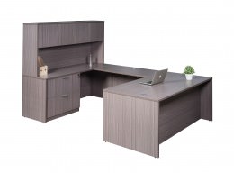 U Shaped Desk with Hutch and Drawers - Commerce Laminate Series
