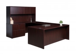 U Shaped Desk with Hutch and Drawers - Commerce Laminate